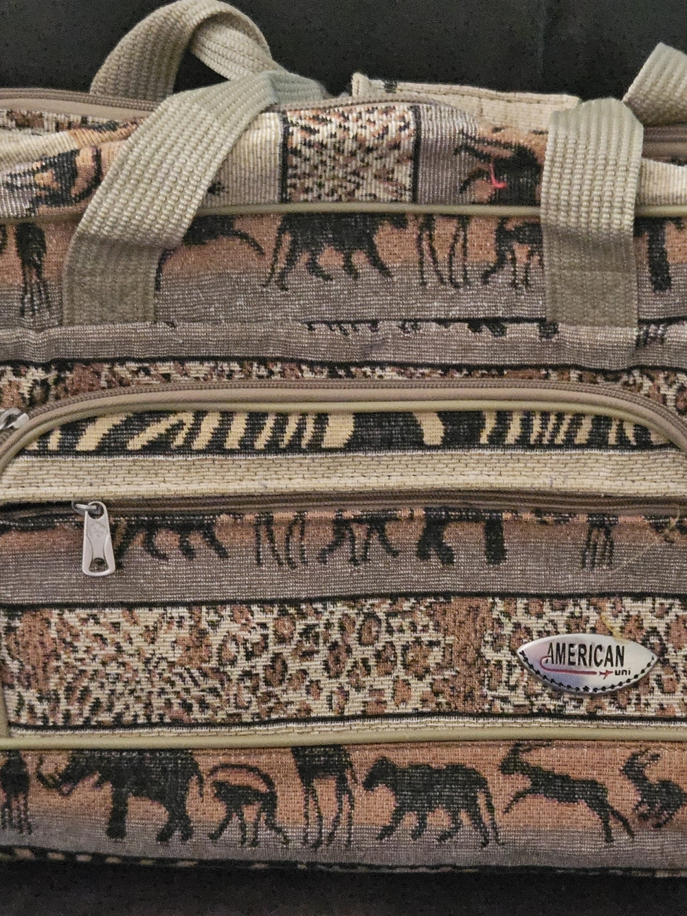 Vintage American Uni Tapestry African Savanna Safari Weekend Bag 16"×12"×5"